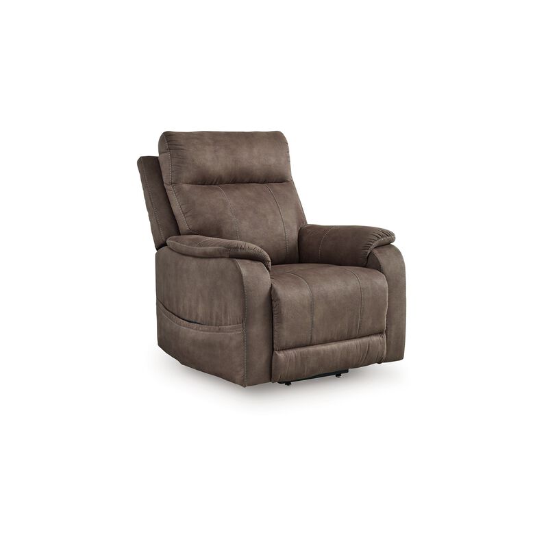Mead Power Recliner Chair, Heat, Massage, 35 Inch Brown Faux Leather - Benzara