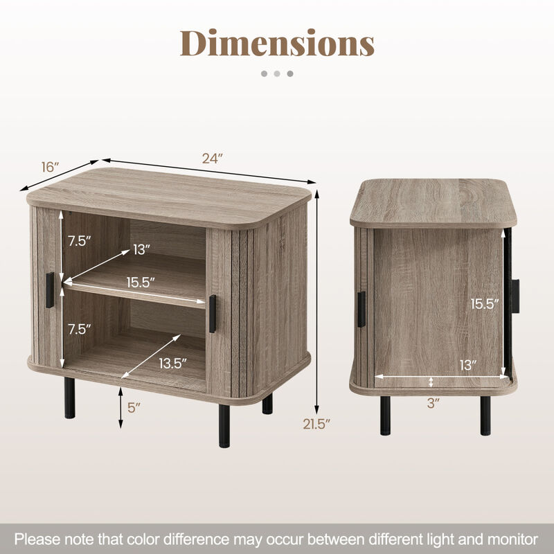 Modern Bedside Nightstand with Sliding Doors and Open Shelf for Bedroom image number 2