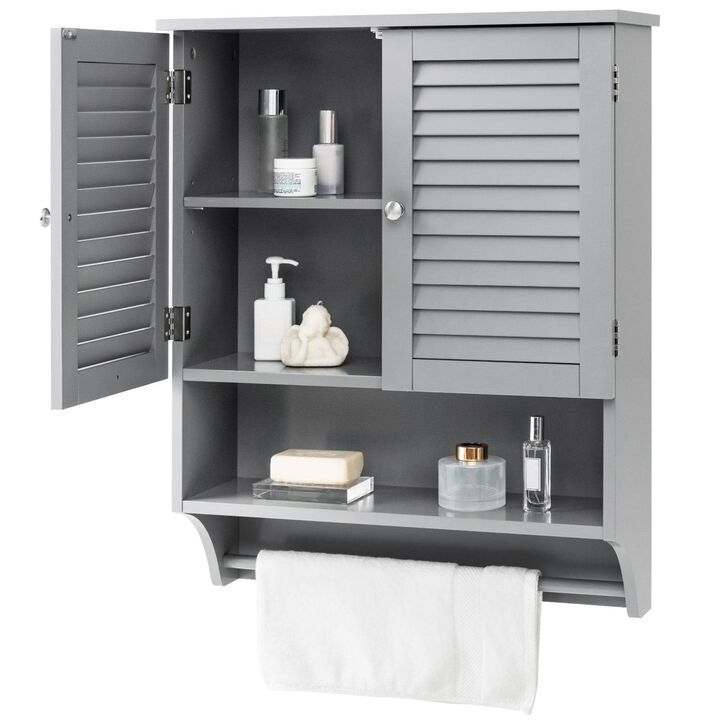 Hivvago Black Wall-Mounted Bathroom Medicine Cabinet with Louver Doors and Towel Bar