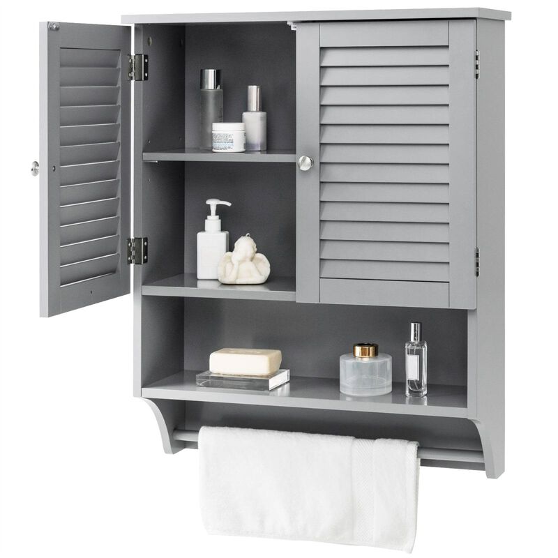 Hivvago Black Wall-Mounted Bathroom Medicine Cabinet with Louver Doors and Towel Bar