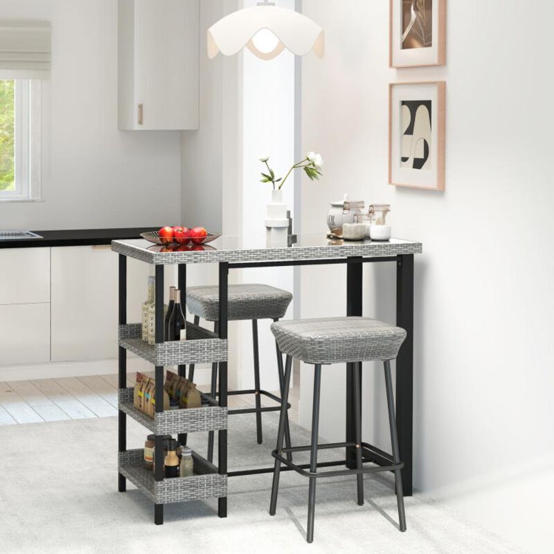 Hivvago 43.5 Inch Outdoor Bar Table with Tempered Glass Top