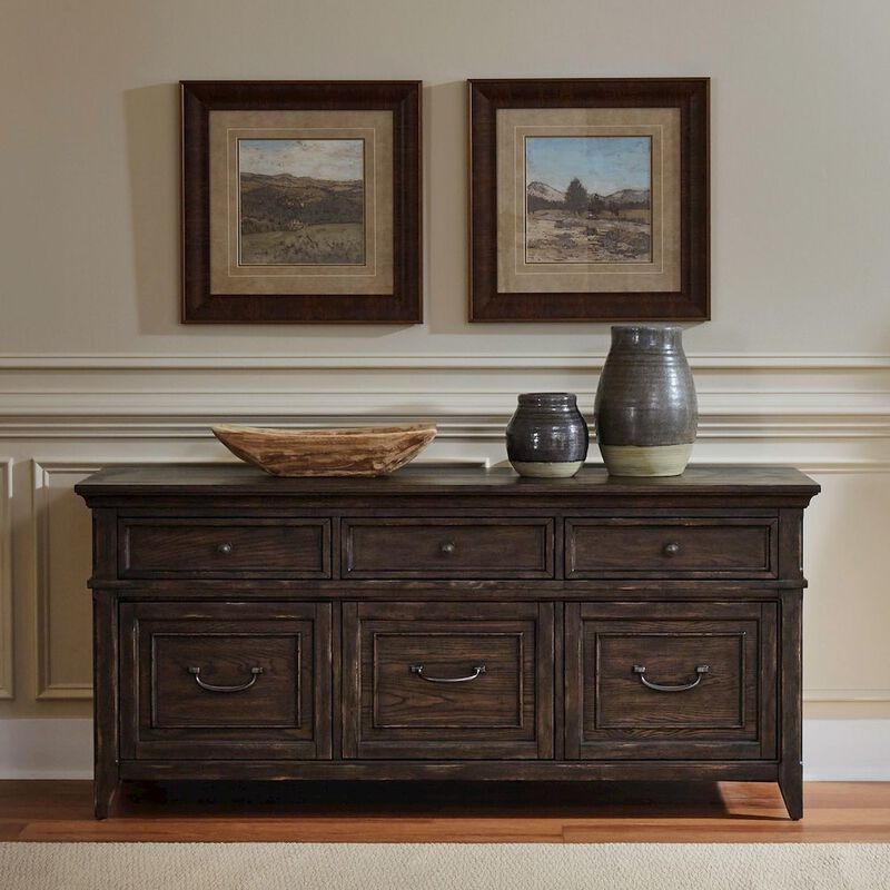 Liberty Furniture File Credenza with 3 File Storage Drawers Home Office - Saddle Brown Oak Wood image number 1