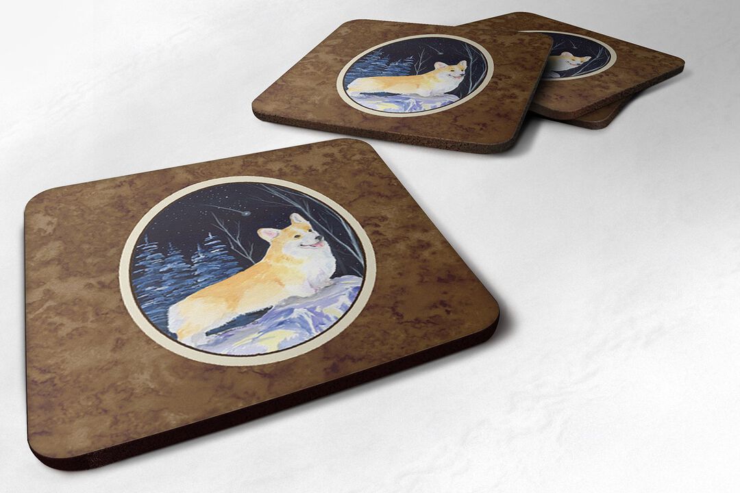 Caroline's Treasures SS8353FC Starry Night Corgi Foam Coasters Set of 4 (Set of 4), 3.5 H x 3.5 W, Multicolor