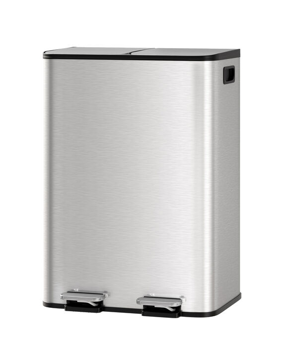 2&times;30L Dual Compartment Steel Step Trash Can, Soft Close Lid, Removable Inner Bucket, Odor Control Fingerprint Proof Recycling Bin