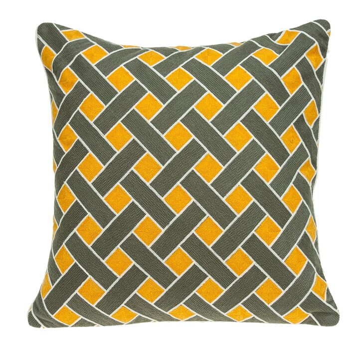 20" Grey and Orange Braided Print Throw Pillow