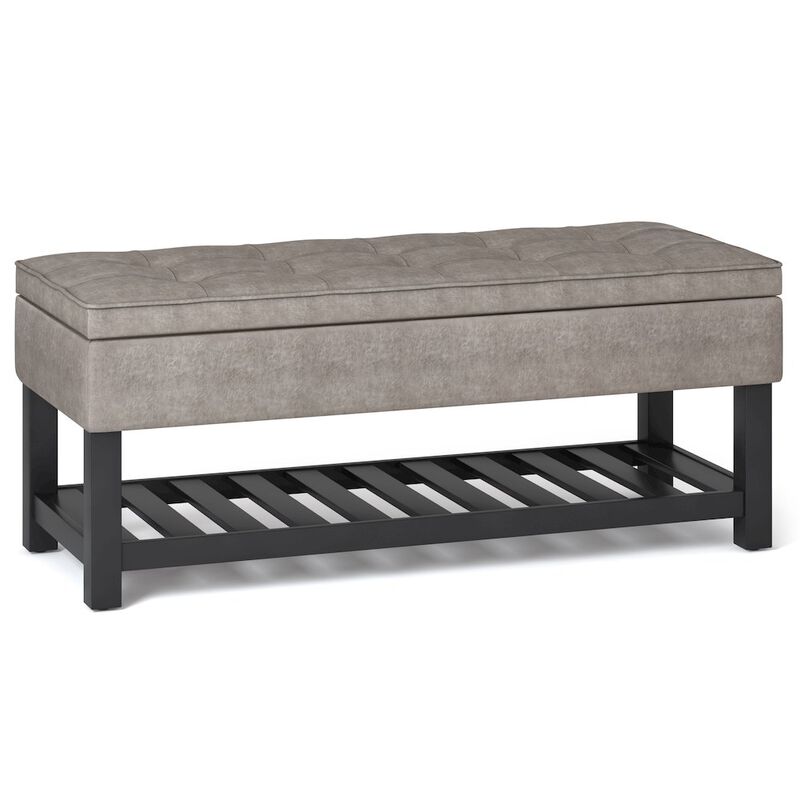 Simpli Home Storage Ottoman Bench With Open Bottom In Distressed Grey Taupe