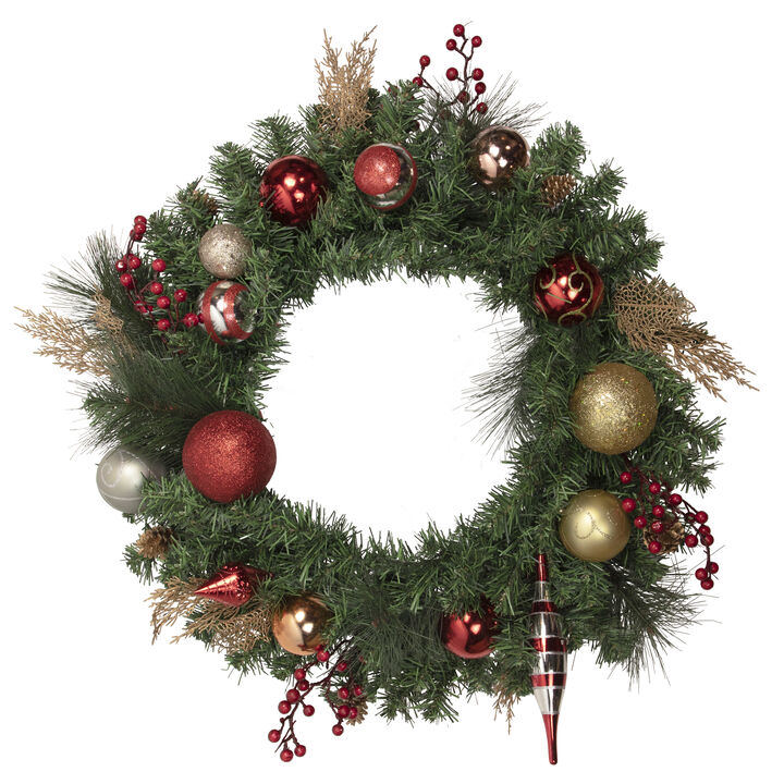Green Mixed Foliage and Ornaments Artificial Christmas Wreath  30-Inch  Unlit
