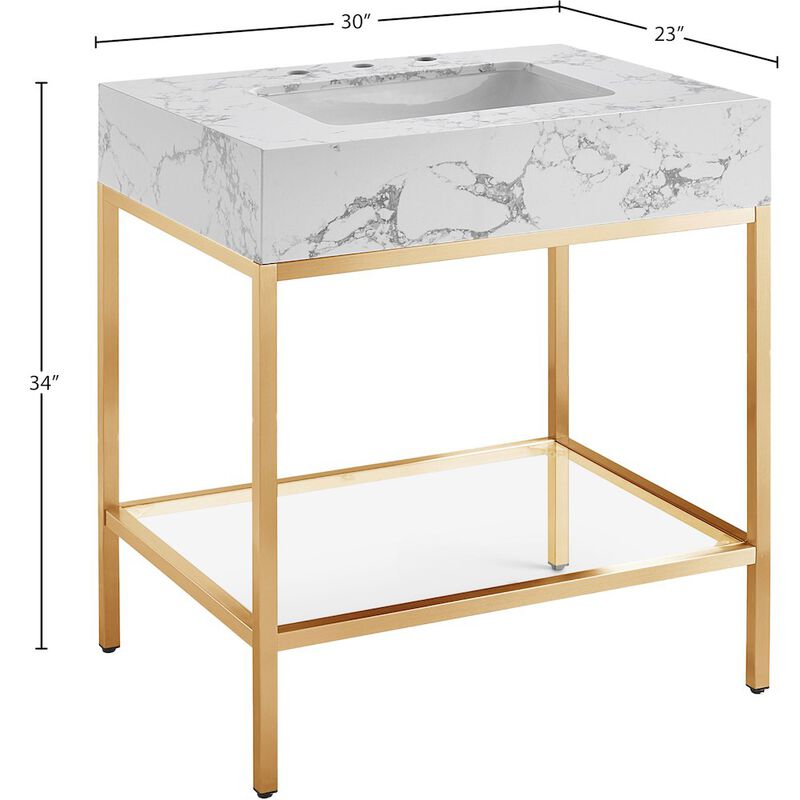 Meridian Furniture Marmo White Engineered Marble Bathroom Vanity