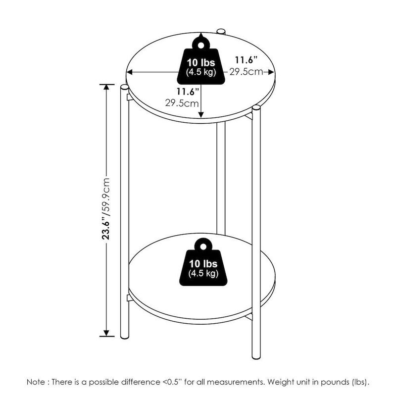 2-Tier Tall Round Side End Table with Sturdy Metal Legs, Set of 2, White/Black