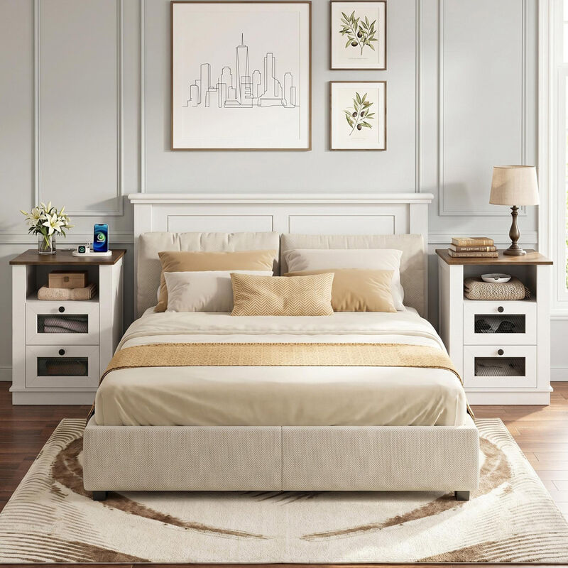 Modern Nightstand with Charging Station and 2 Storage Drawers for Bedroom image number 5