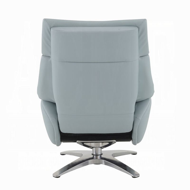 Fema Swivel Accent Chair w Ottoman, Light Blue Top Grain Leather