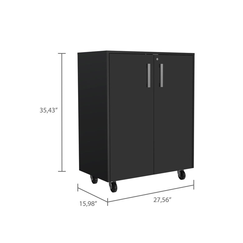 Streamdale Storage Cabinet, Casters, Double Door, Two Interior Shelves - Black image number 3