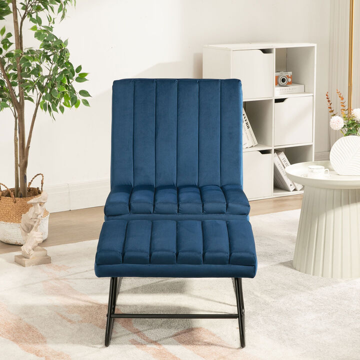 Dark Blue Modern Lazy Lounge Chair, Contemporary Single Leisure Upholstered Sofa Chair Set