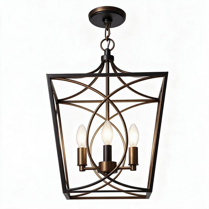 Gold Four-Light Geometric Cage Pendant Light, Farmhouse Chandelier image number 6
