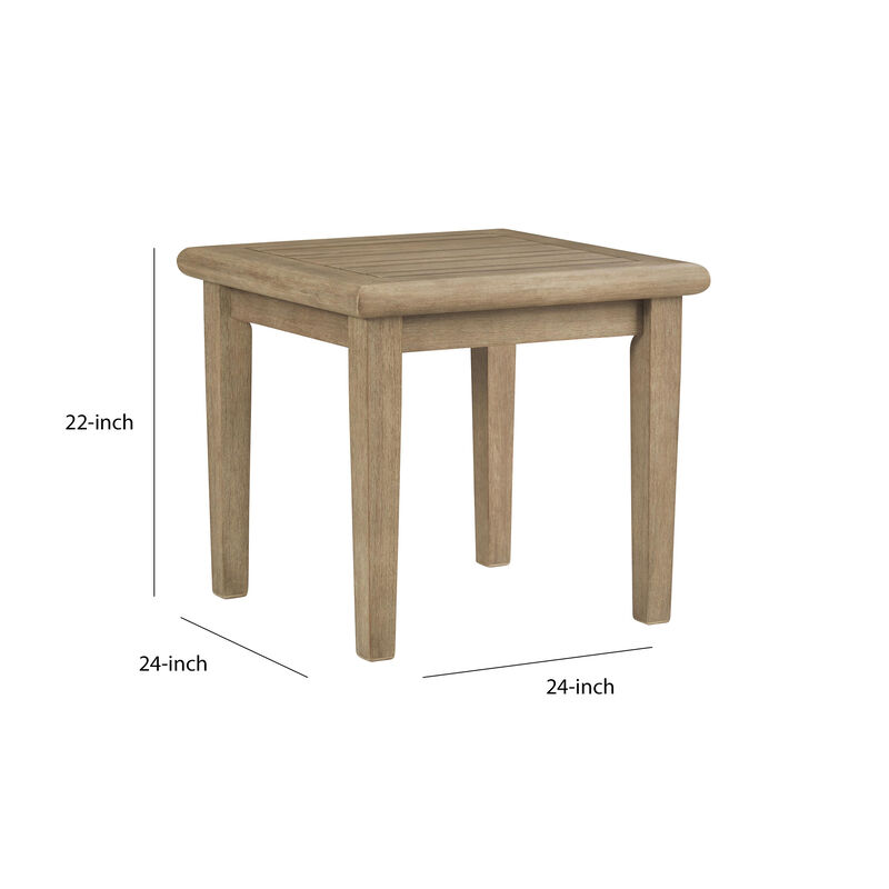 Square Wooden Frame End Table with Plank Tabletop, Teak Brown