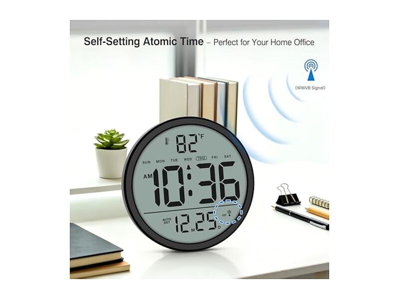 Atomic Never Needs Setting Digital Date Wall Clock 8 Inch Easy Read image number 1