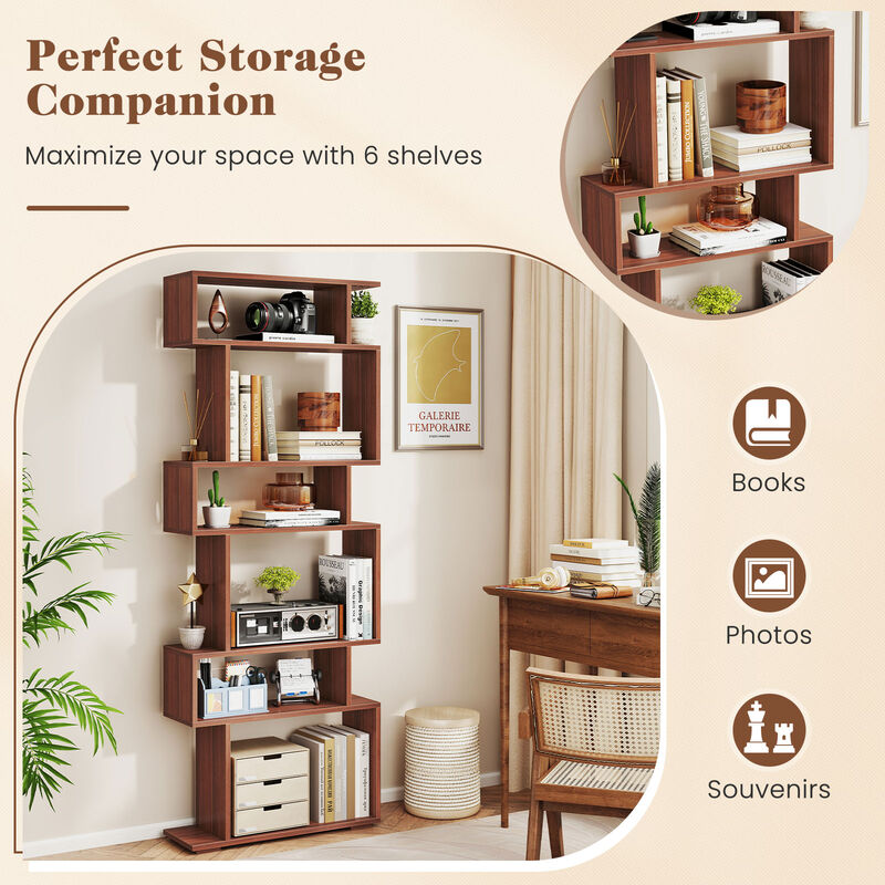 Vertical 6-Tier Bookshelf with Anti-Tipping Kits &ndash; Geometric Storage for Office