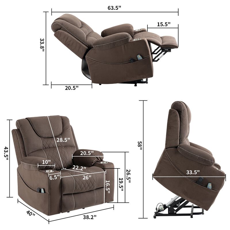 Velvet Recliner Chair with 2 Cup Holder, Lounge Chair Power Lift Chair Relax Sofa Chair image number 2