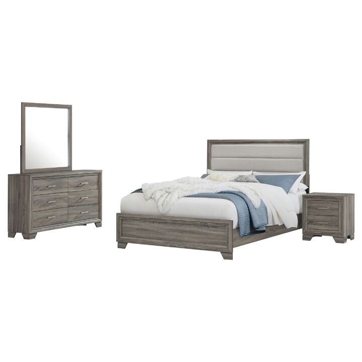 Reay 4 Piece Queen Bedroom Set with Dressers, Upholstered, Gray Brown