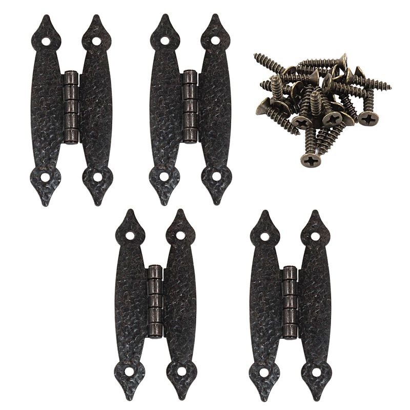 Murtenze 4 Pack 3.5 Inch Antique H Hinges, Cold Rolled Steel Cabinet Red Bronze Hinge Flat Hinges Flush Mount Door Hinges Decora
