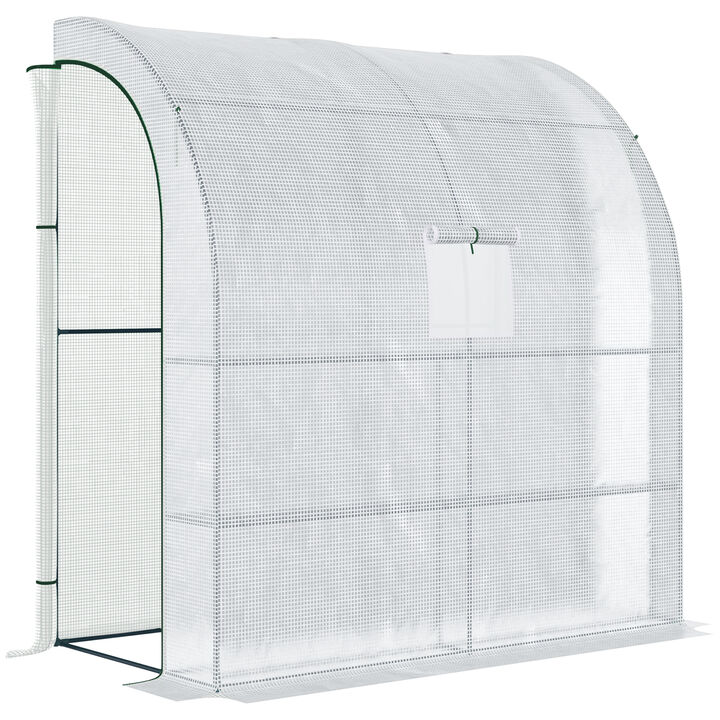 Outsunny 5' x 4' x 7' Outdoor Lean to Greenhouse, Walk-In Green House Plant Nursery with Roll-up Window, PE Cover, White