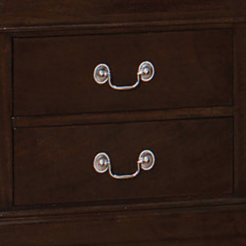 Nim 24 Inch 2 Drawer Nightstand, Classic Bail Handles, Cappuccino Brown - Benzara