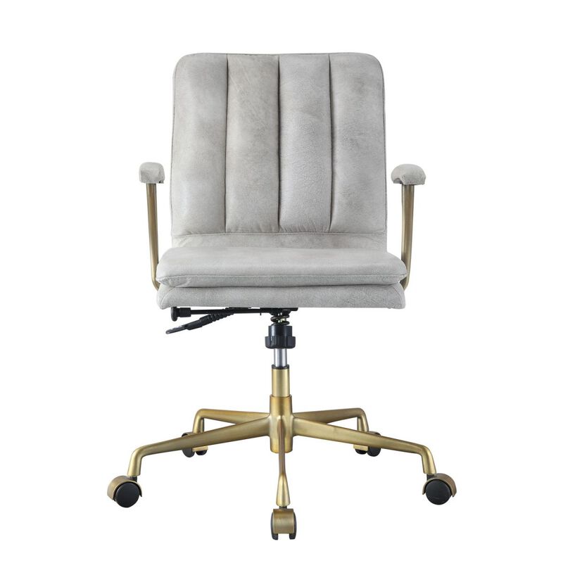 Damir Office Chair, Vintage White Top Grain Leather & Gold