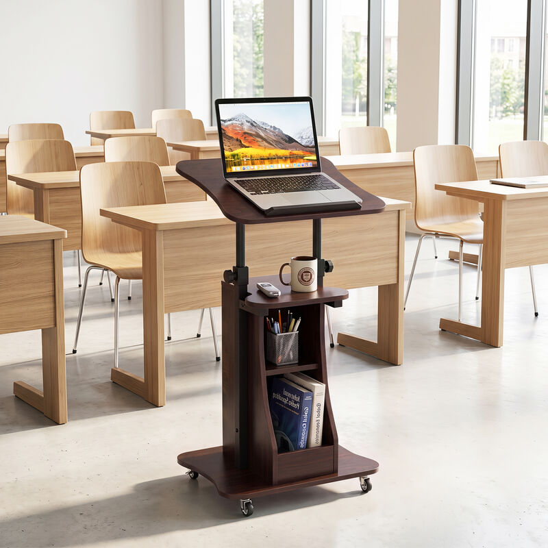Mobile Podium Stand with Adjustable Height, Tilting Tabletop and Storage image number 1