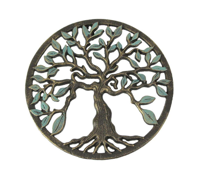 Bronze Finished Cast Iron Tree Of Life Wall Hanging 11.75 Inches In Diameter image number 0