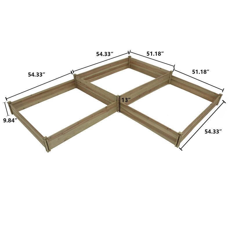 LuxenHome Wood Three Section L-Shaped Raised Garden Bed