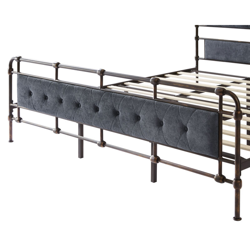 King size High Boad Metal bed with soft head and tail, no spring, easy to assemble, no noise