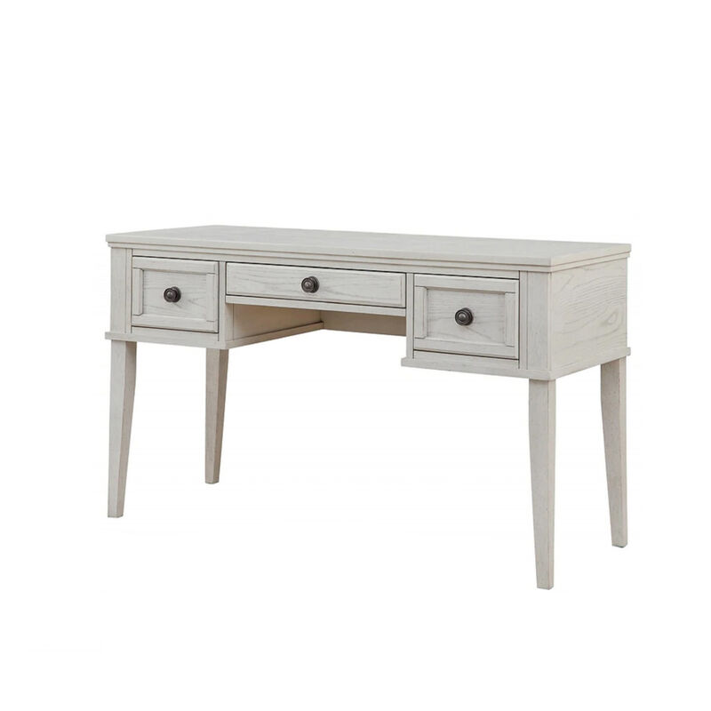 Lea Vanity Desk and Stool Set, 3 Gliding Drawers, Crisp White Wood image number 2