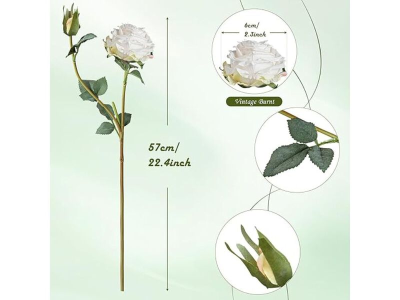 10 Piece White Artificial Rose Flower Stems Long Stem Wedding Centerpiece Decor image number 2