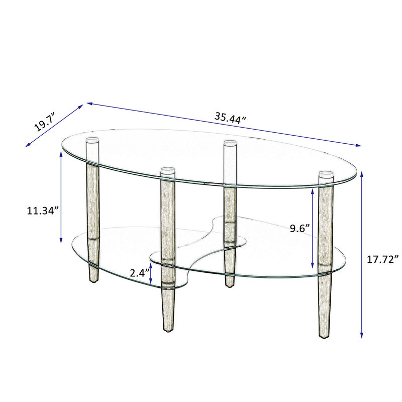 Hivvago 3 Layered Transparent Tempered Glass Oval Modern  Table