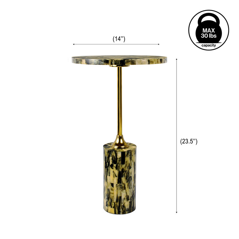 Hedda Contemporary Glam Metal/Resin Faux Stone Round End Table