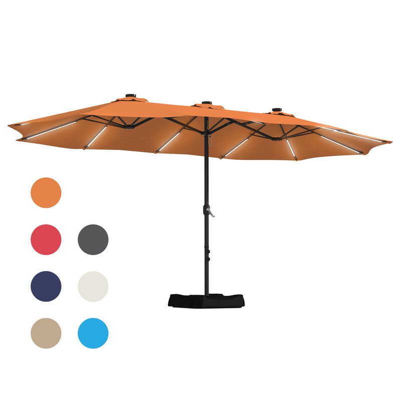 Mondawe 15 ft. Large Double-Sided Outdoor Twin Umbrella With Light Strip,Patio Market Umbrella with Crank and Base image number 0