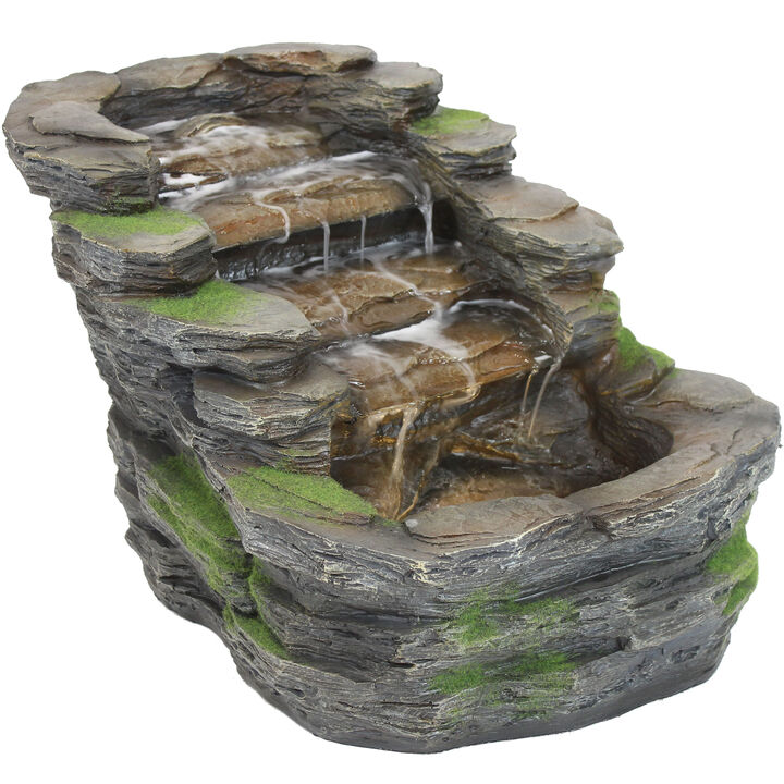 Sunnydaze Shale Falls Outdoor Water Fountain with LED Lights - 13.75 in