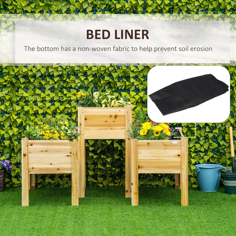 Outsunny Raised Garden Bed Set of 3, Wooden Elevated Planter Box with Legs and Bed Liner, for Backyard and Patio to Grow Vegetables, Herbs, and Flowers, Natural