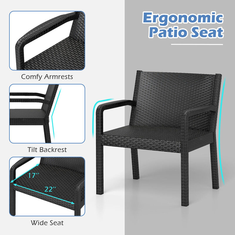 Black 3-Piece Outdoor Patio Set with 2 Rattan Armchairs and Square Side Table image number 5
