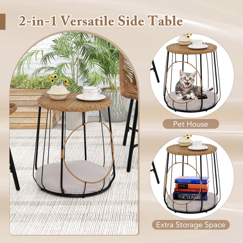 Outdoor 3-Piece Conversation Set with Pet House for Patio Yard &ndash; Brown image number 7