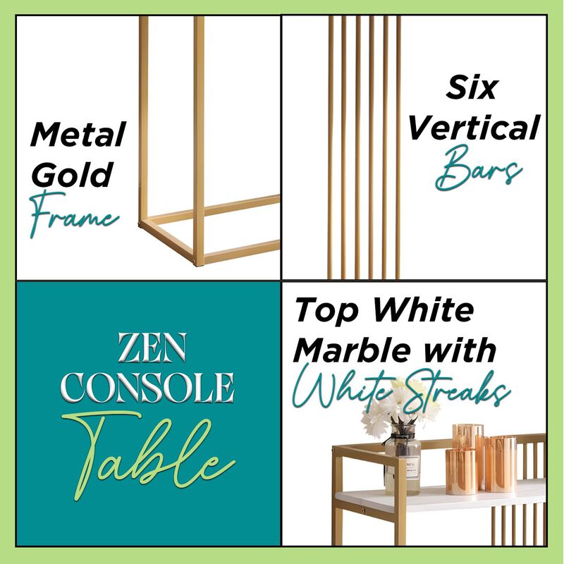 Kings Brand Furniture Modern Sofa Console Table with Faux Marble Storage Shelf & Gold Metal Frame for Hallway, Bedroom, Living Room, Foyer