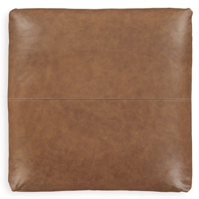 Accent Ottoman, 42 Inch Square, Caramel Brown Faux Leather, Non Skid