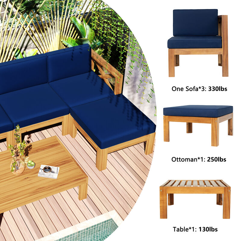 Whisen Natural Wood 5-Piece Patio Sectional Sofa Set with Cushions for Outdoor Backyard image number 5