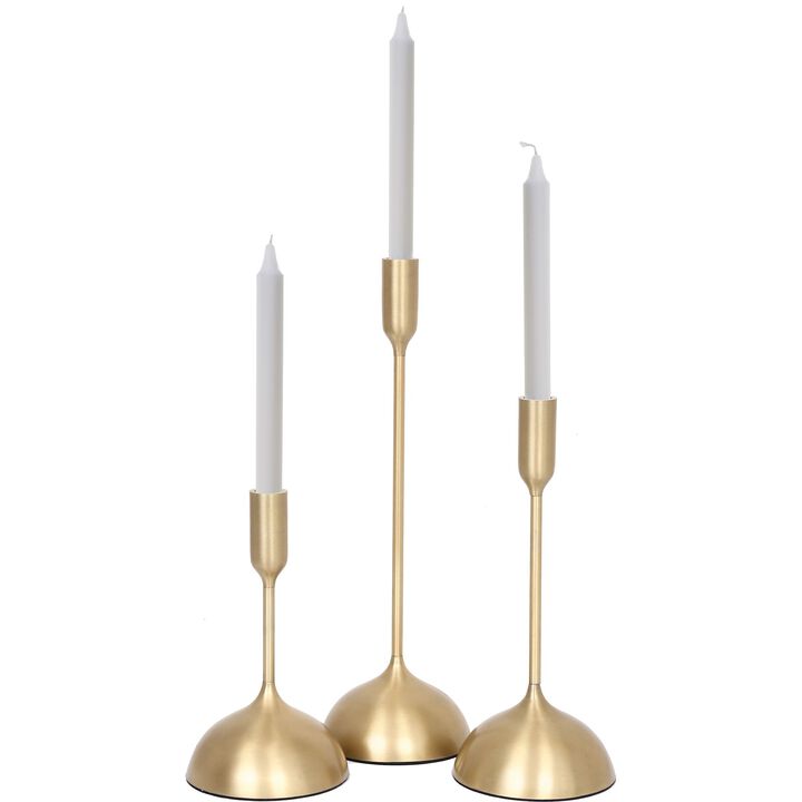 Set of 3 Gold Contemporary Candle Holders 16"