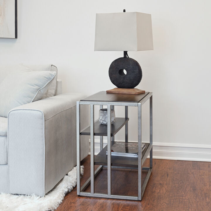 Streamdale Metal Frame Wood Living Room Chairside Table with Shelf