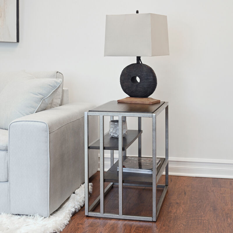 Streamdale Metal Frame Wood Living Room Chairside Table with Shelf image number 1