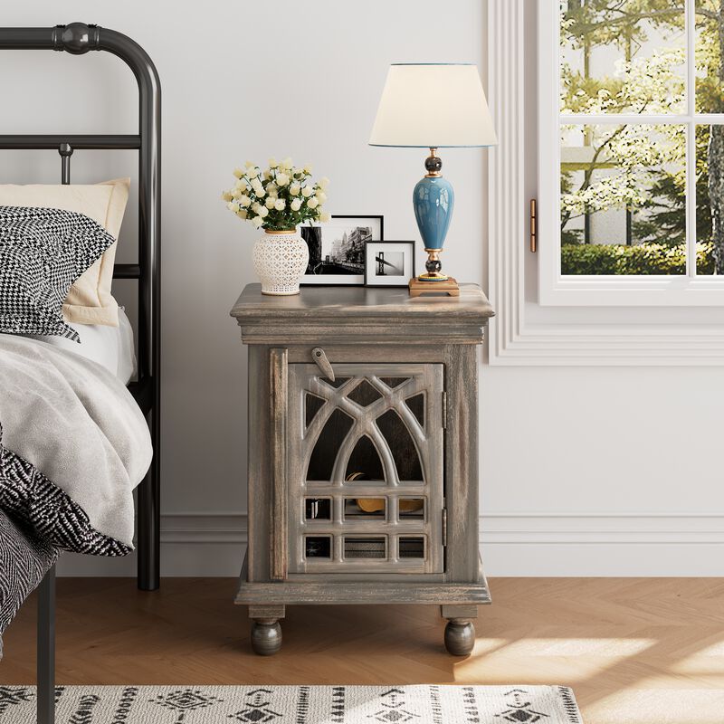 Merax Antique Grey Solid Mango Wood Nightstand