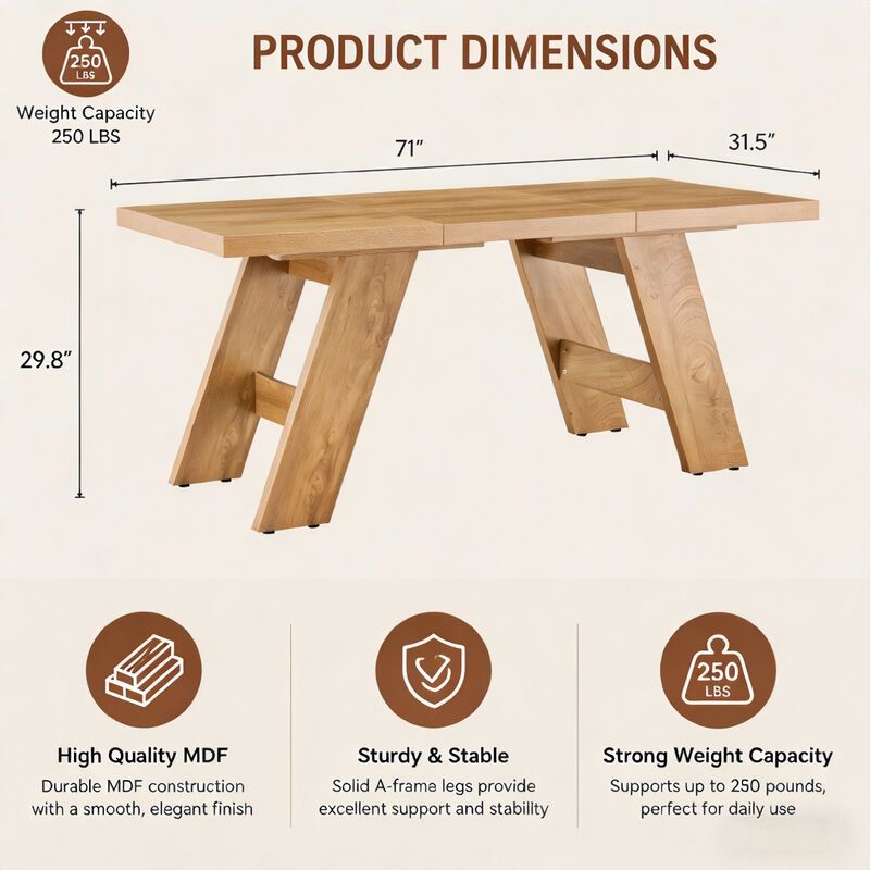 Whisen Dining Table with V-Leg, MDF Space-Saving for Home Kitchen image number 9