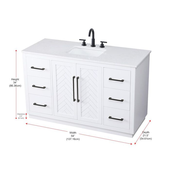 Elegant Kitchen and Bath 54 inch Single Bathroom Vanity in White