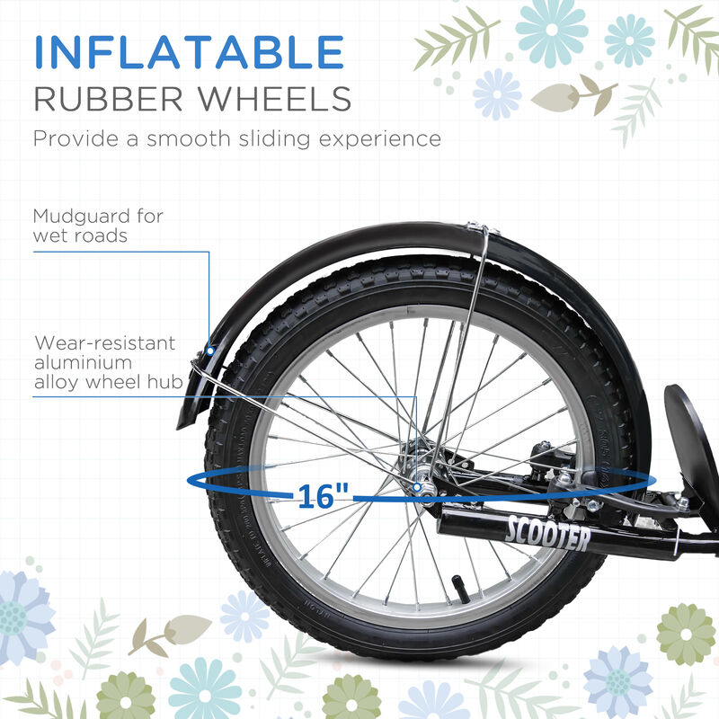 BreeBe Youth Scooter, Kick Scooter with Adjustable Handlebars, Double Brakes, 16" Inflatable Rubber Tires, Basket, Cupholder image number 6